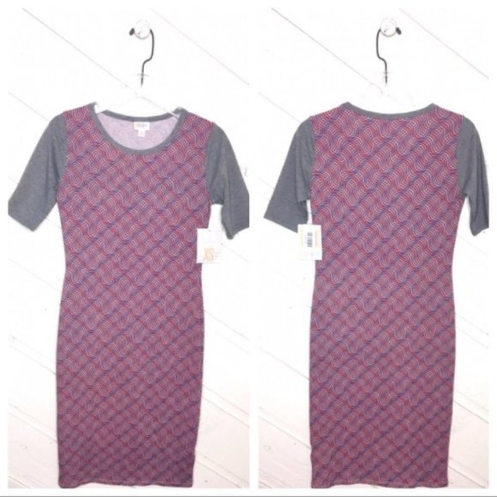 NWT LulaRoe Julia Dress Wave Print Multi Color XS